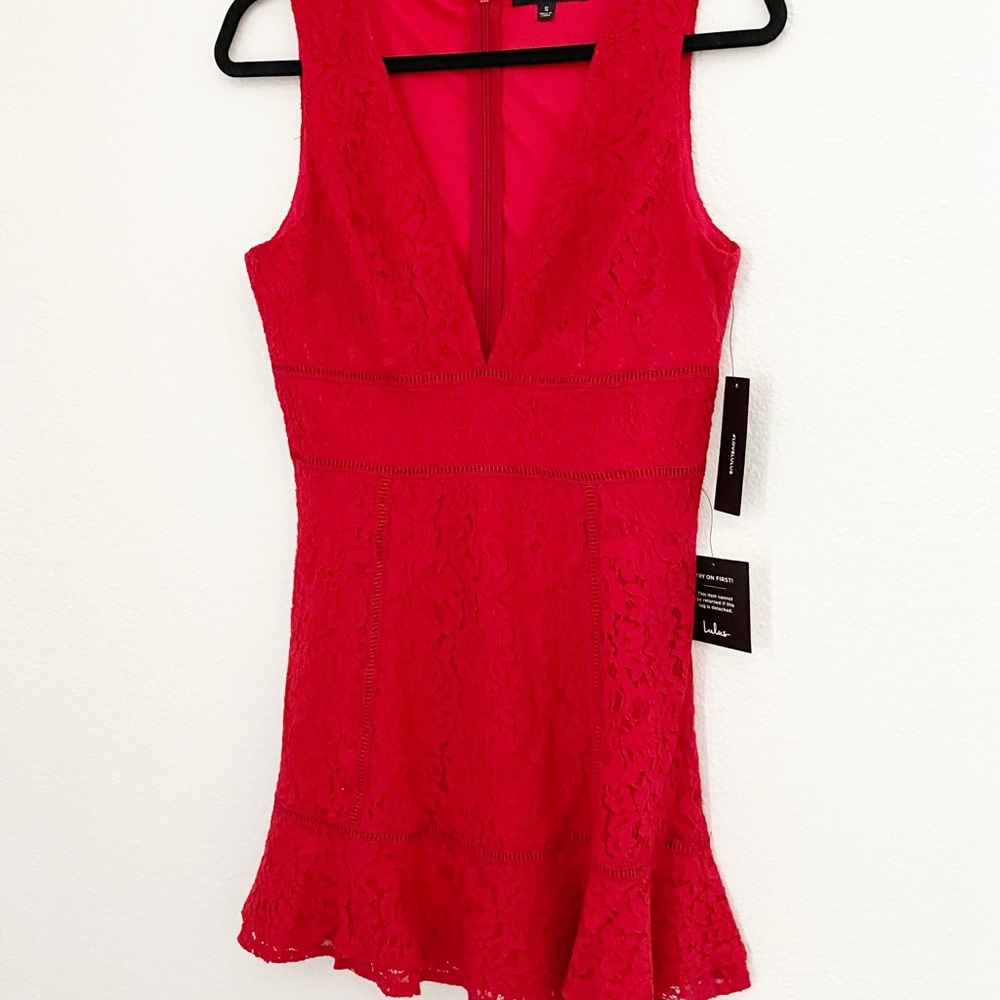SOLD Lulus Fluttering Hearts Red Lace V-Neck Dress - Picture 8 of 9